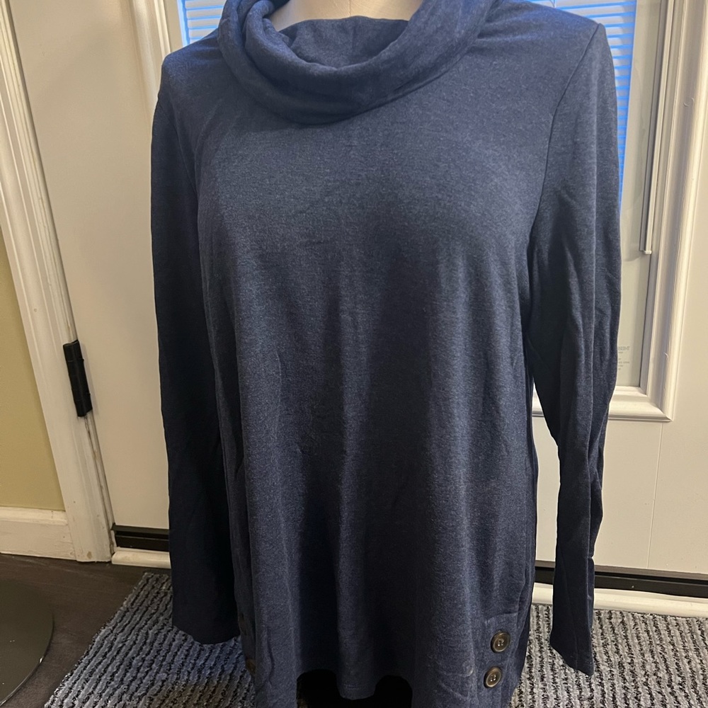 Chico’s Awesome Blue Sweater with buttons at bottom on both sides